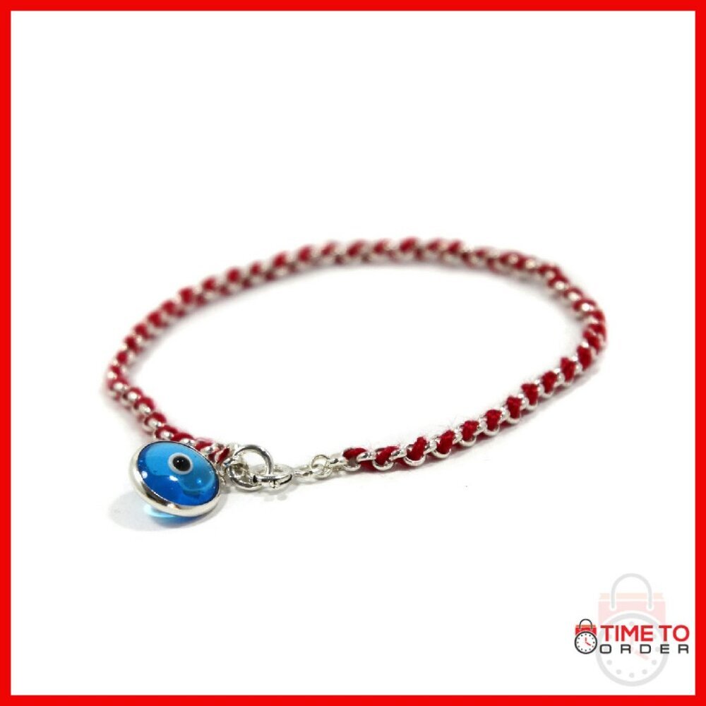 Sterling Silver Evil Eye Charm Bracelet 7 Inch Women's Protection Jewelry